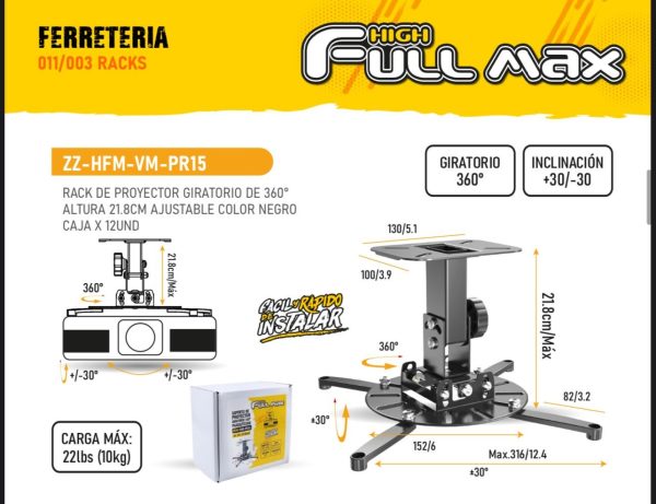 SOPORTE PROYECTOR 21.8 CM 10 KG NEGRO 360 NEGRO