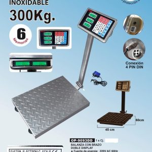 BALANZA 300 KG OPALUX PANTALLA DE ACERO INOXIDABLE
