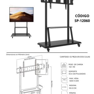 PEDESTAL PARA TV O PANTALLA INTERACTIVAS 55 A 120 VESA 120X600