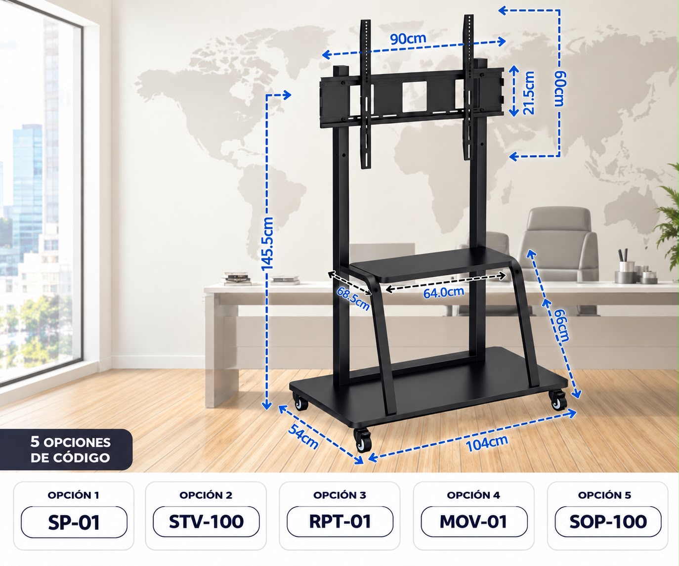 PEDESTAL PARA TV O PANTALLA INTERACTIVAS 55 A 100 VESA 900X600 - Imagen 3